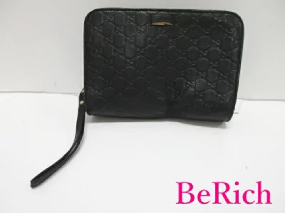 Gucci Shoulder Bag Shima Black Leather Clutch GG